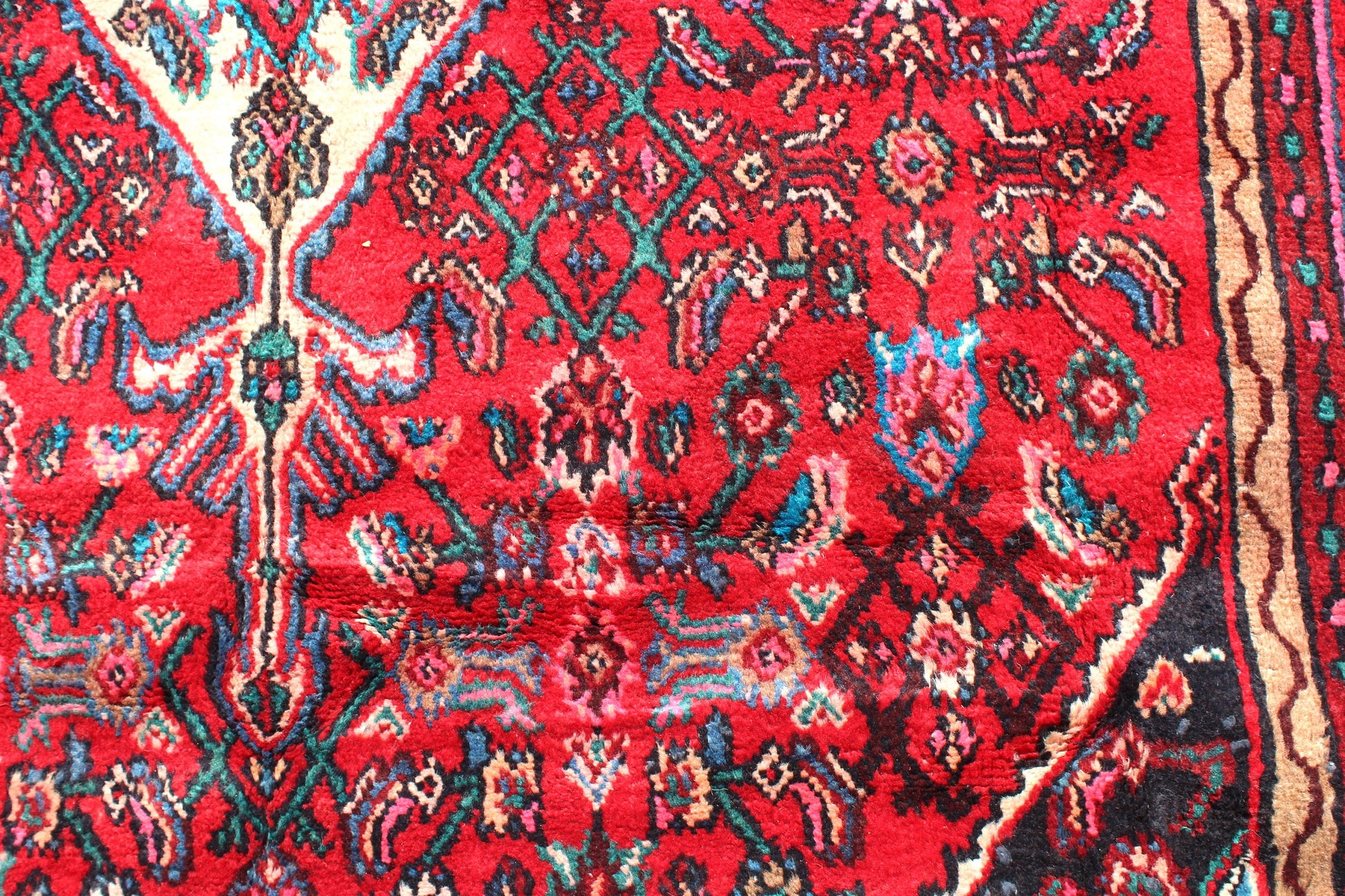 Bright Red 7x10 Oriental Persian Rug | Bold Handmade Vintage