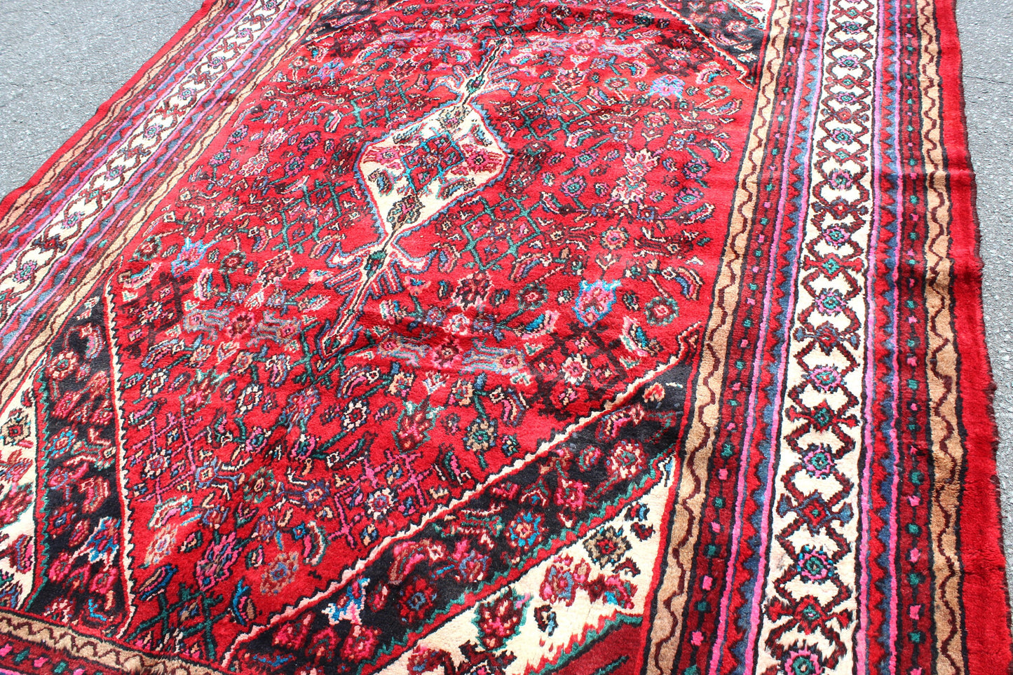 Bright Red 7x10 Oriental Persian Rug | Bold Handmade Vintage