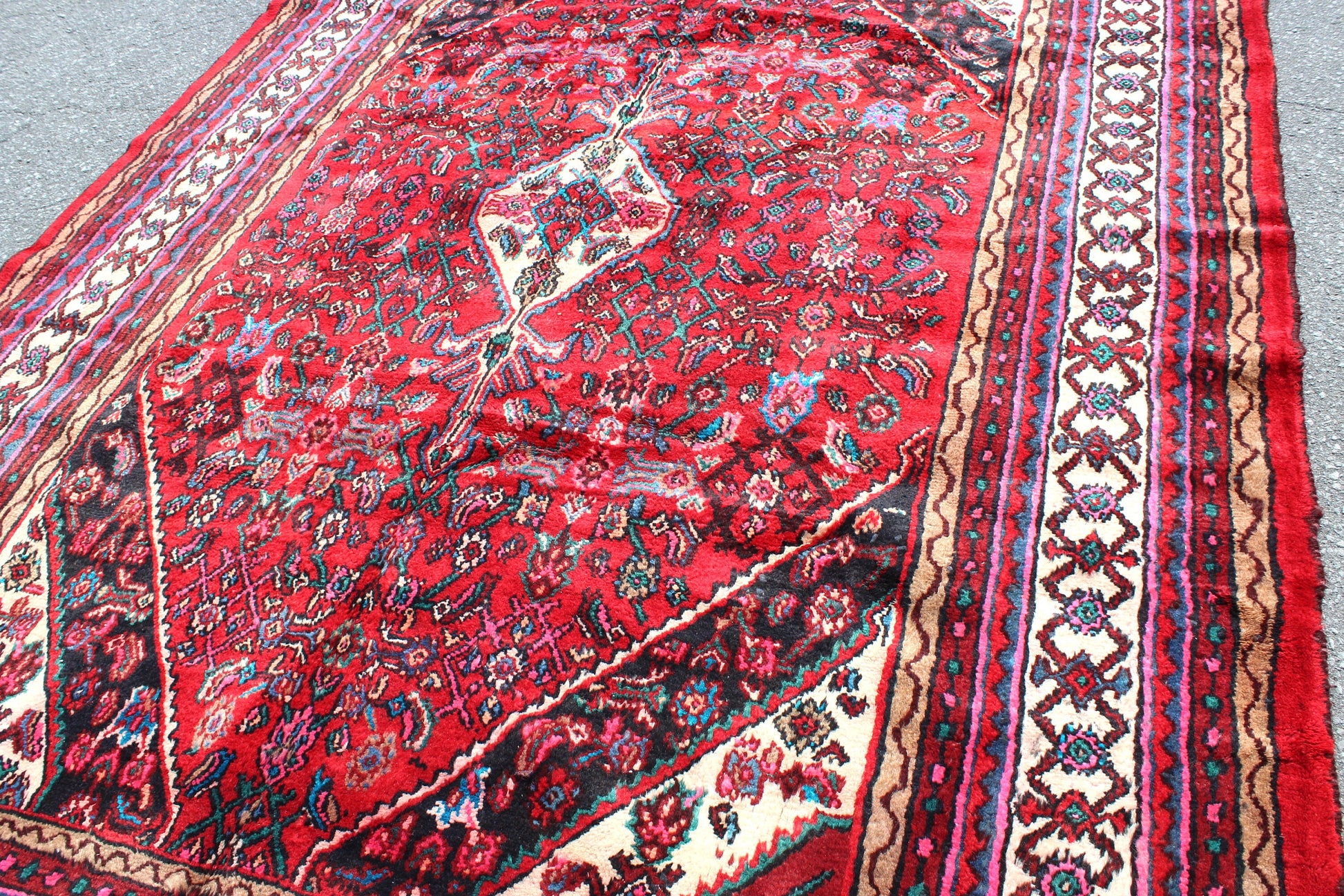 Bright Red 7x10 Oriental Persian Rug | Bold Handmade Vintage