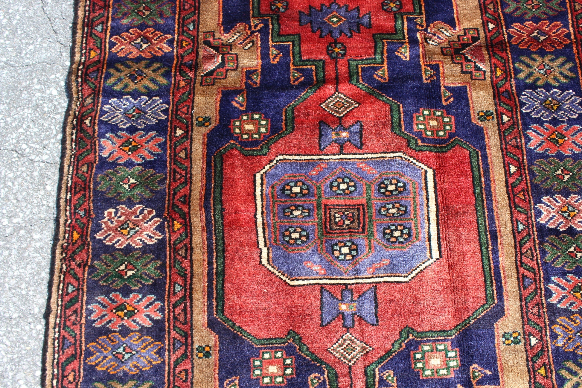 Blue Red 4x7  Vintage Rug | Tribal Oriental Persian Rug | Kazak Bohemian Rug | Handmade Rug