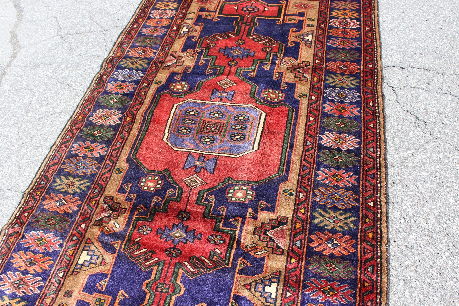 Blue Red 4x7  Vintage Rug | Tribal Oriental Persian Rug | Kazak Bohemian Rug | Handmade Rug