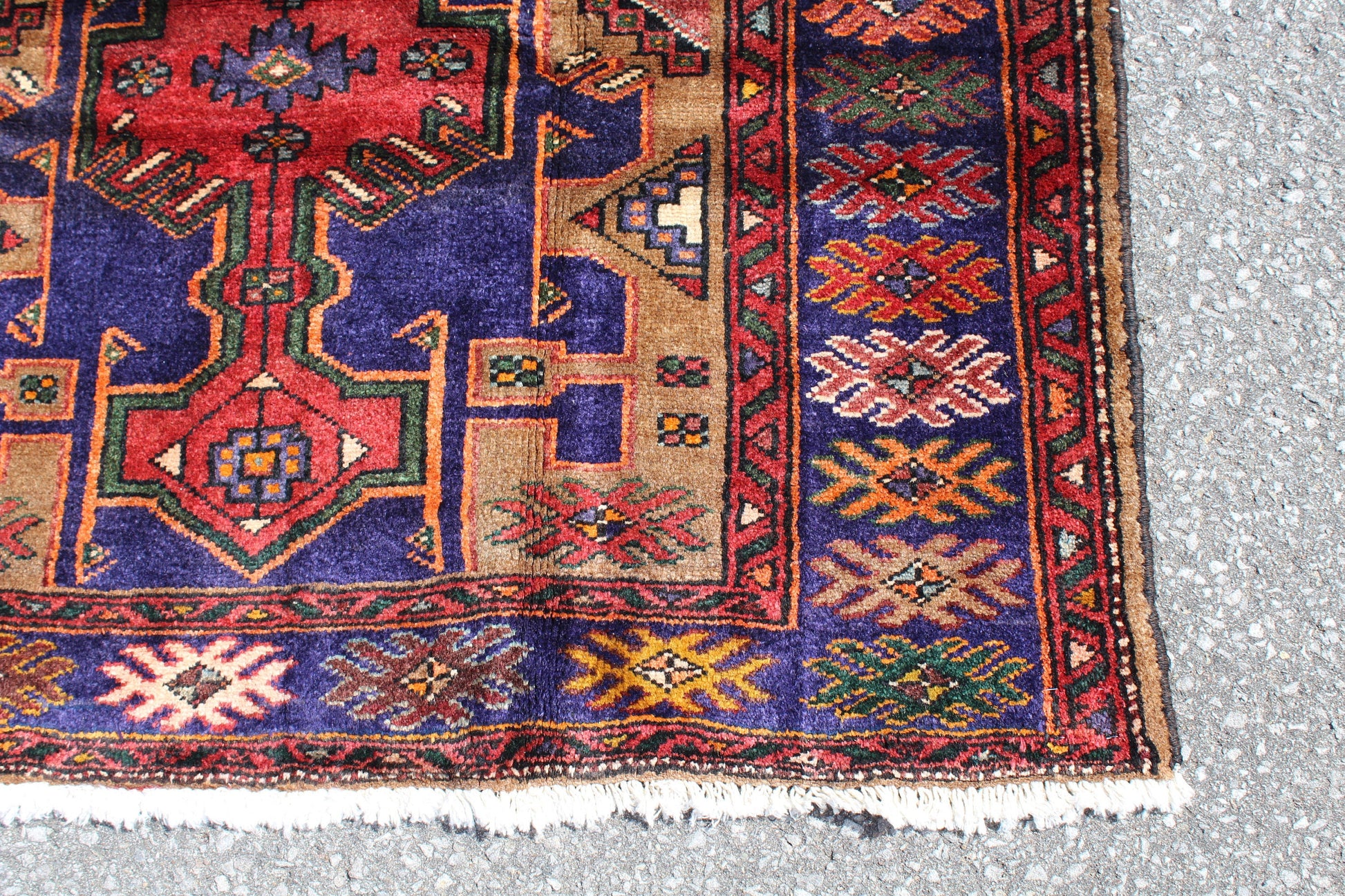 Blue Red 4x7  Vintage Rug | Tribal Oriental Persian Rug | Kazak Bohemian Rug | Handmade Rug