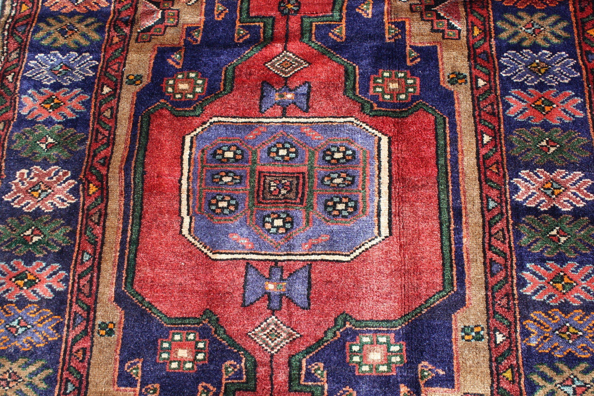 Blue Red 4x7  Vintage Rug | Tribal Oriental Persian Rug | Kazak Bohemian Rug | Handmade Rug