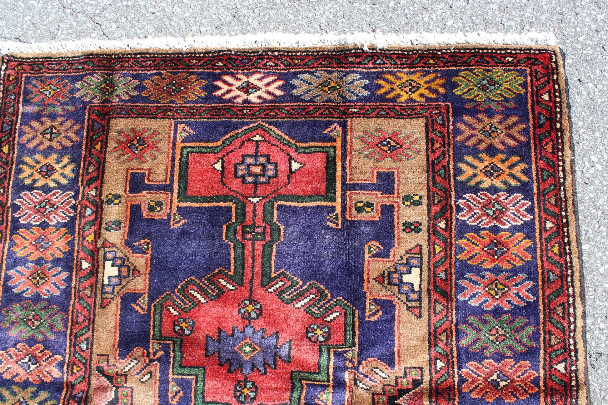 Blue Red 4x7  Vintage Rug | Tribal Oriental Persian Rug | Kazak Bohemian Rug | Handmade Rug