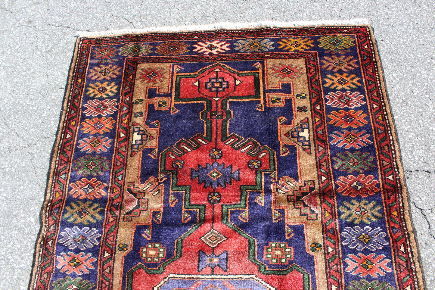 Blue Red 4x7  Vintage Rug | Tribal Oriental Persian Rug | Kazak Bohemian Rug | Handmade Rug