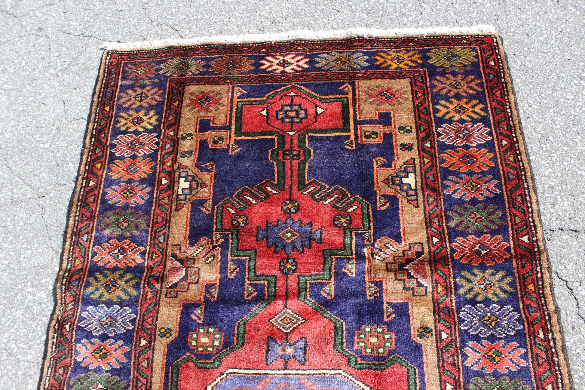 Blue Red 4x7  Vintage Rug | Tribal Oriental Persian Rug | Kazak Bohemian Rug | Handmade Rug