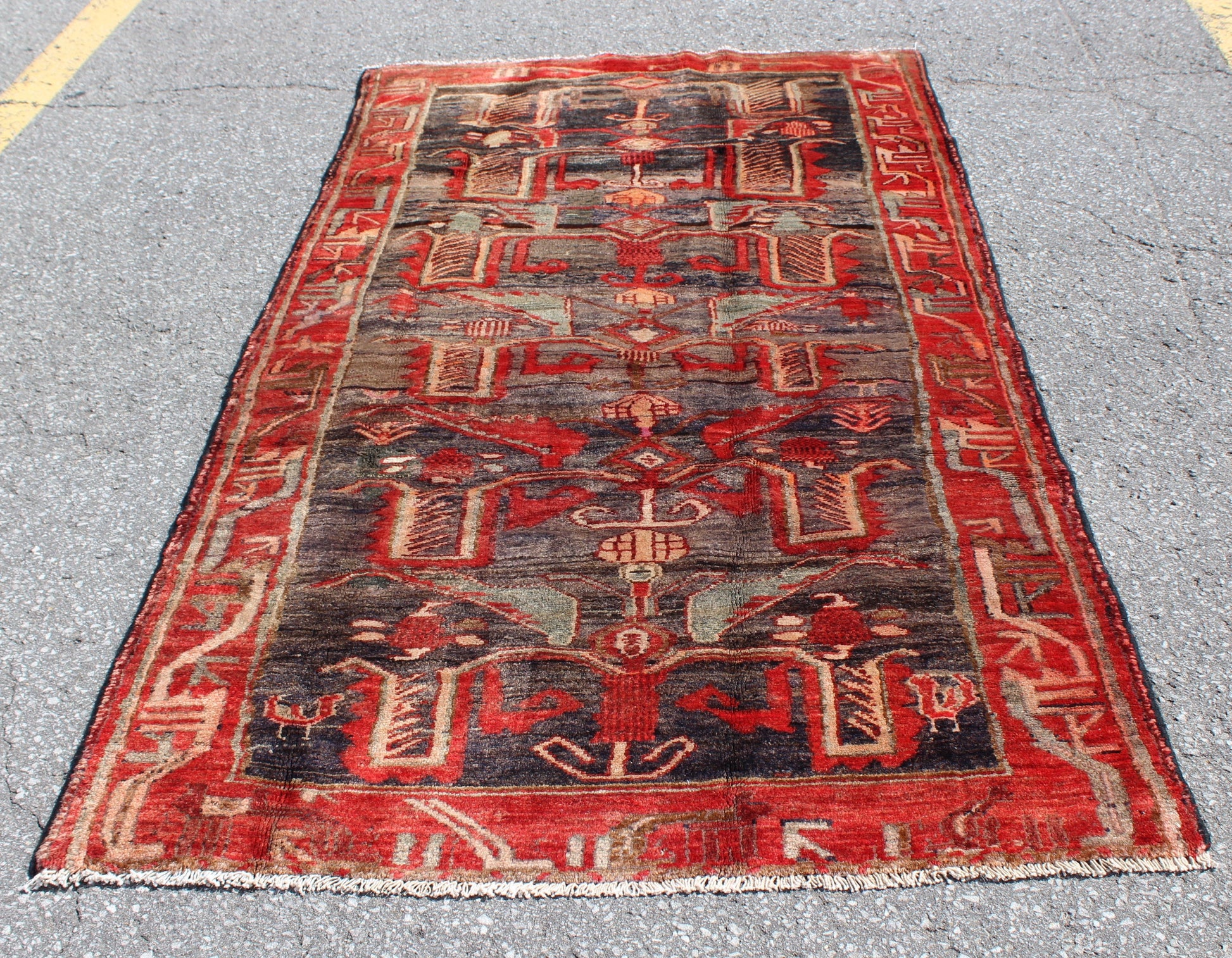 Red Black 4x8 Vintage Wool Area Rug