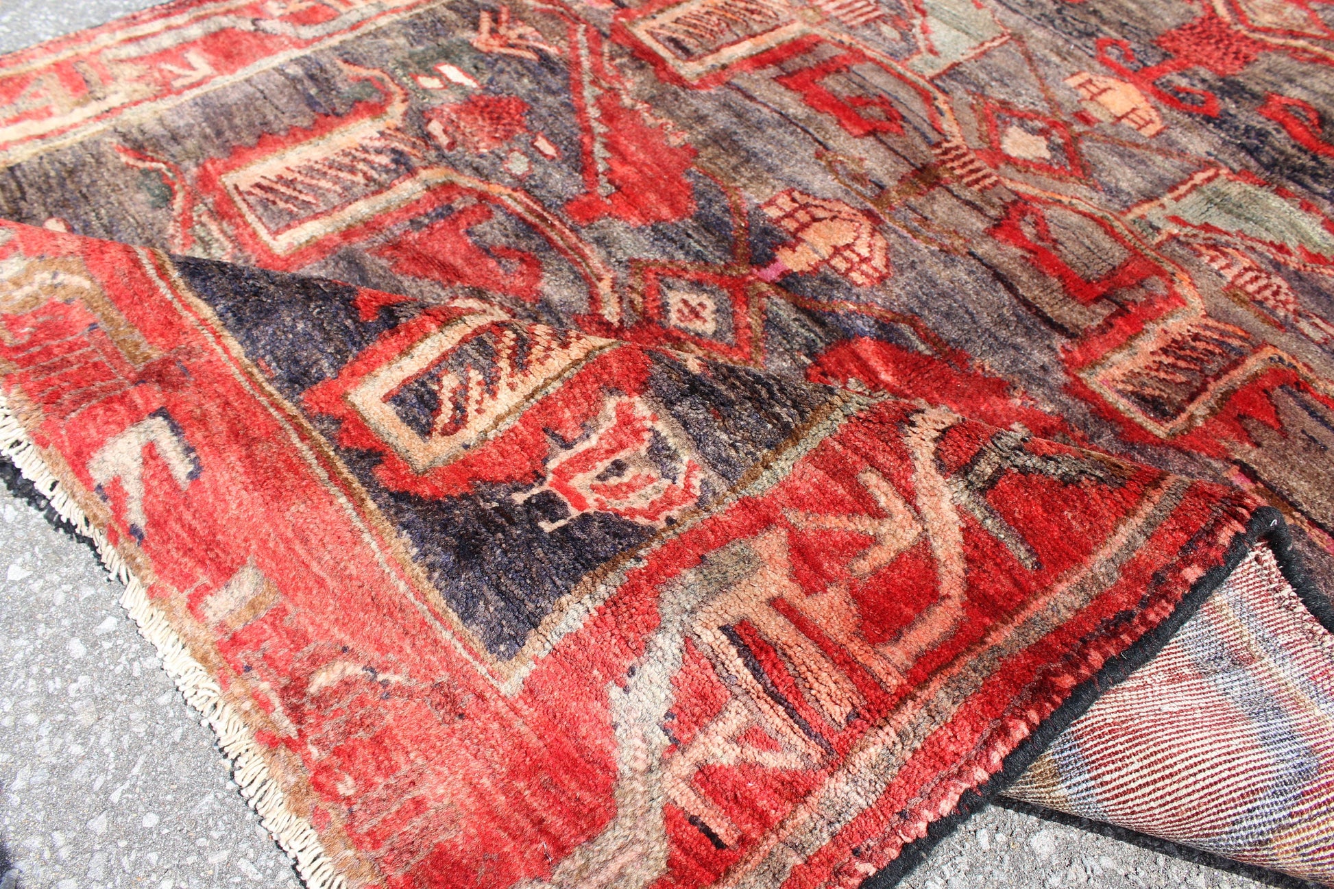 Red Black 4x8 Vintage Wool Area Rug