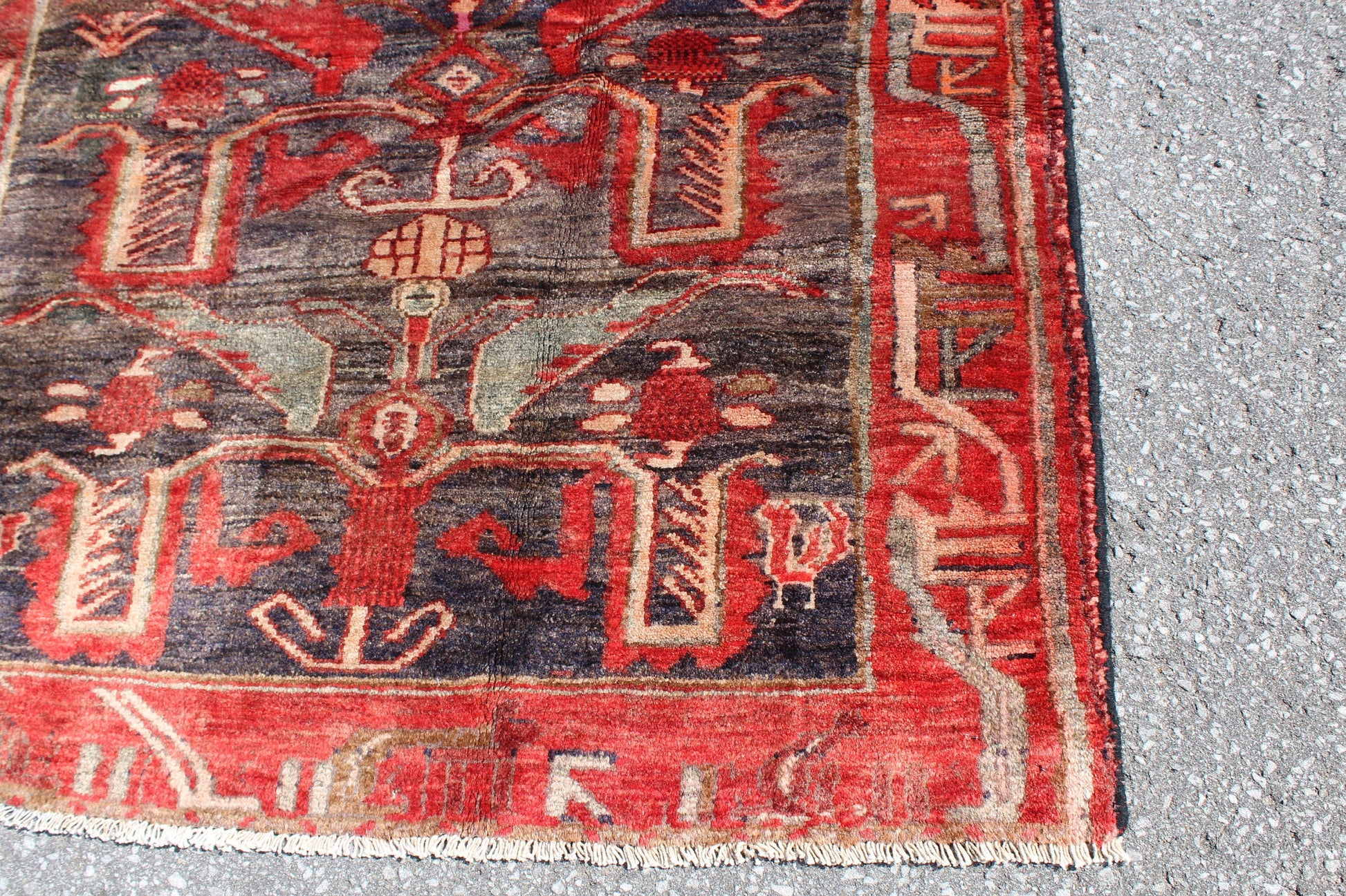 Red Black 4x8 Vintage Wool Area Rug