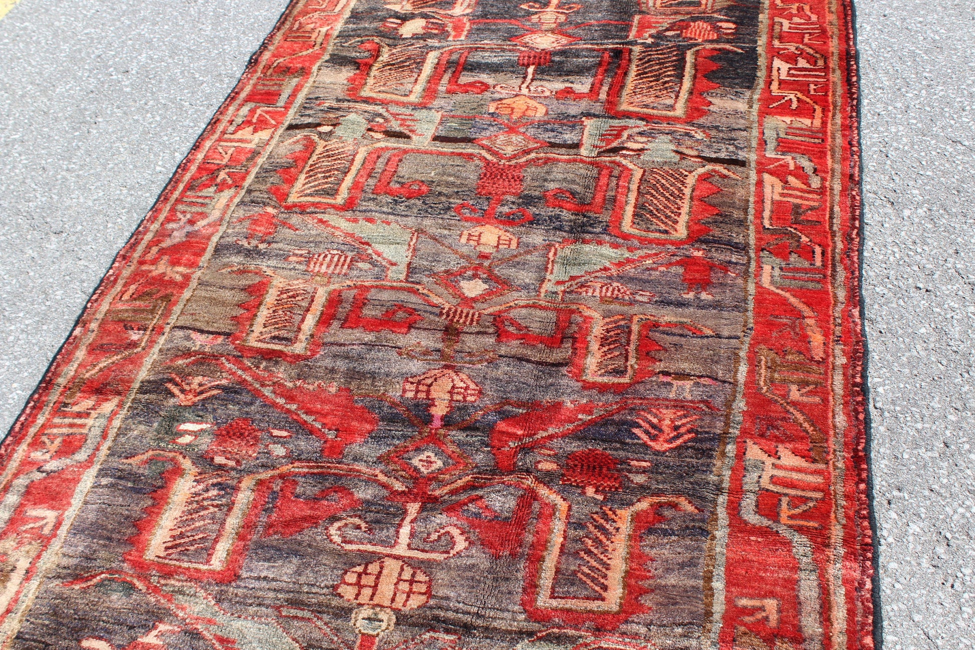 Red Black 4x8 Vintage Wool Area Rug