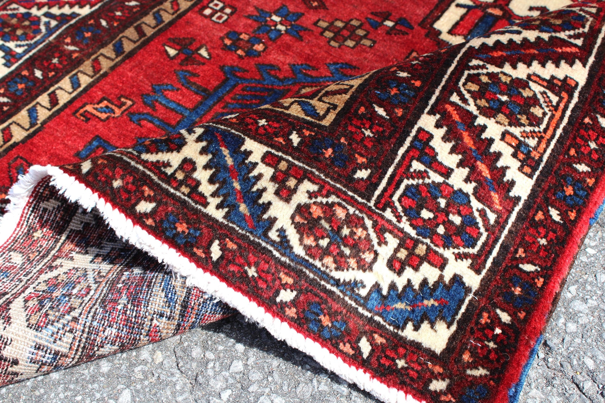 Red Blue 4x6  Vintage Rug | Tribal Oriental Persian Rug | Kazak Bohemian Rug | Handmade Rug