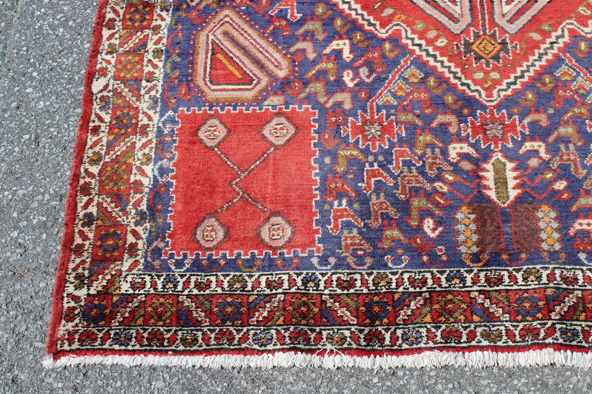 Red Blue 5x5  Vintage Rug | Tribal Oriental Persian Rug | Kazak Bohemian Rug | Handmade Rug
