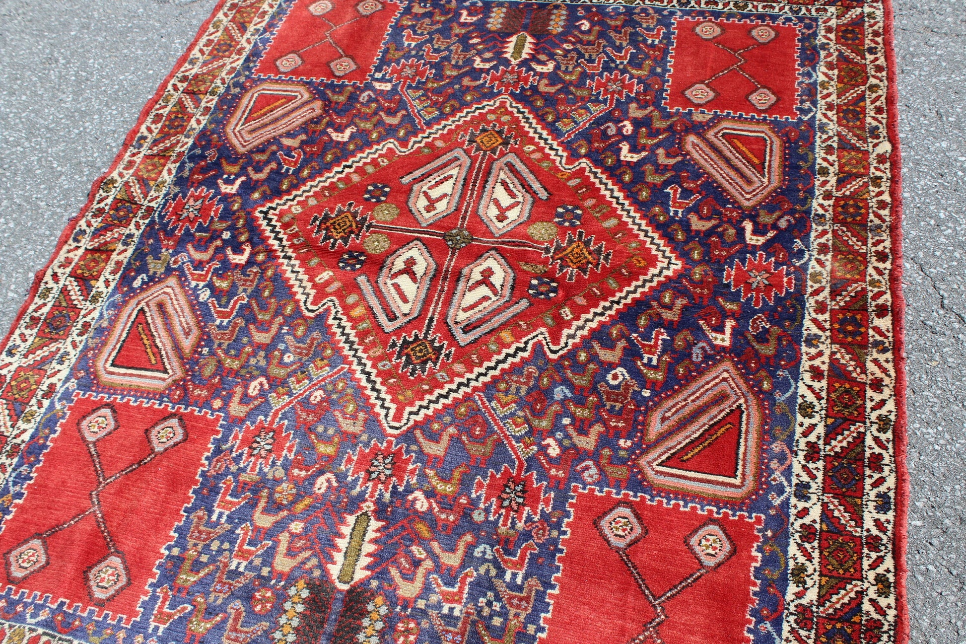 Red Blue 5x5  Vintage Rug | Tribal Oriental Persian Rug | Kazak Bohemian Rug | Handmade Rug