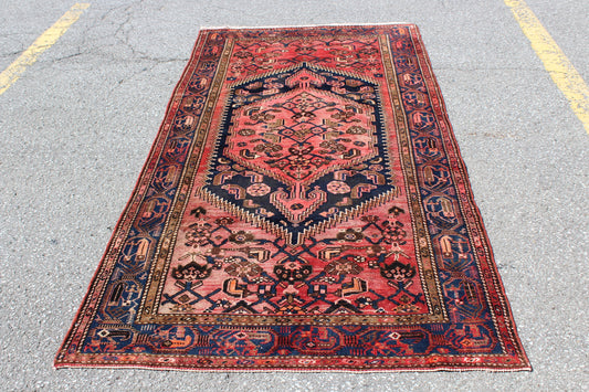 Rose Gold Blue 4x8  Vintage Rug | Tribal Oriental Persian Rug | Kazak Bohemian Rug | Handmade Rug