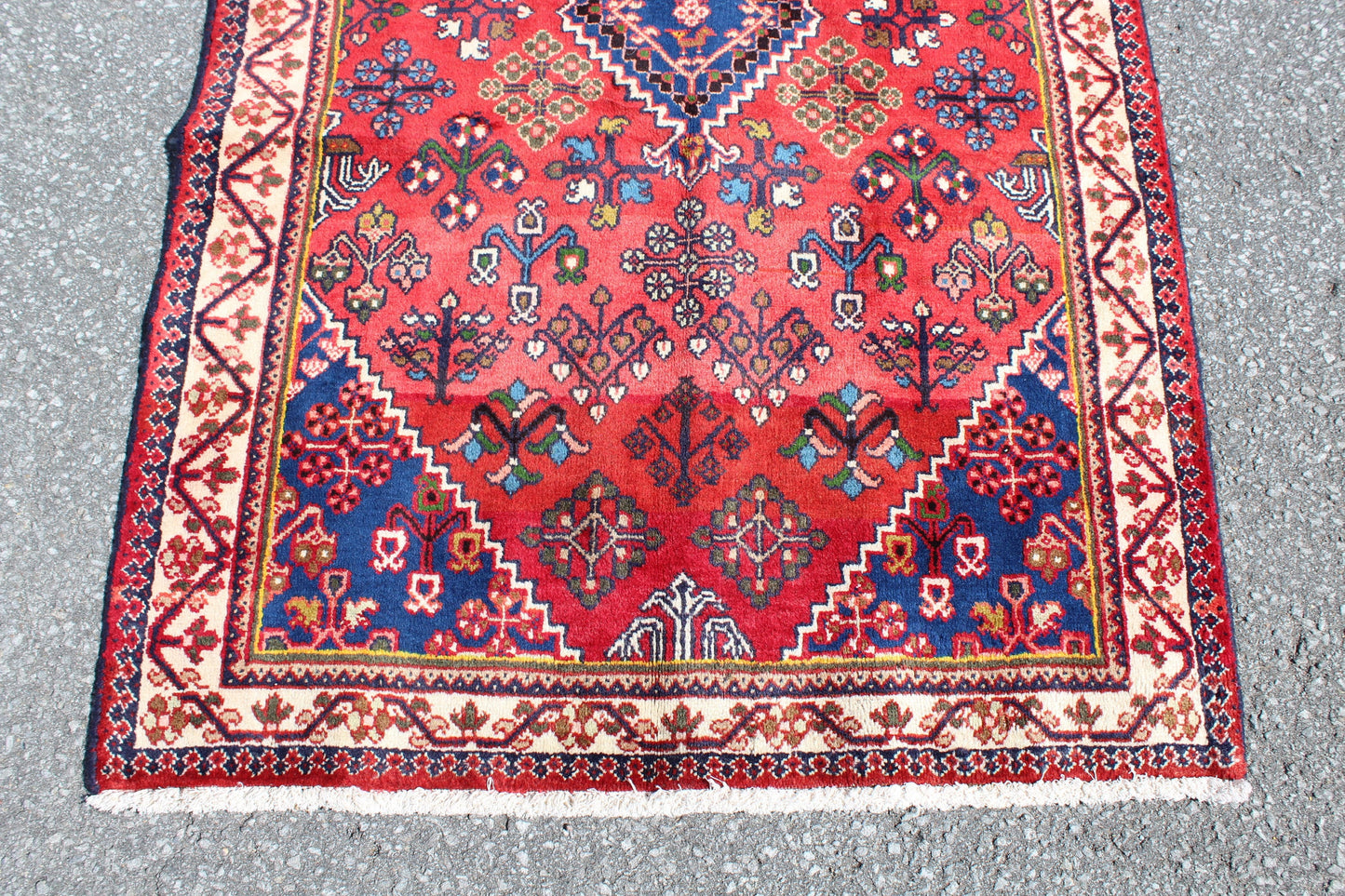 Red Blue 3x5 Vintage Rug | Tribal Oriental Persian Handmade Rug