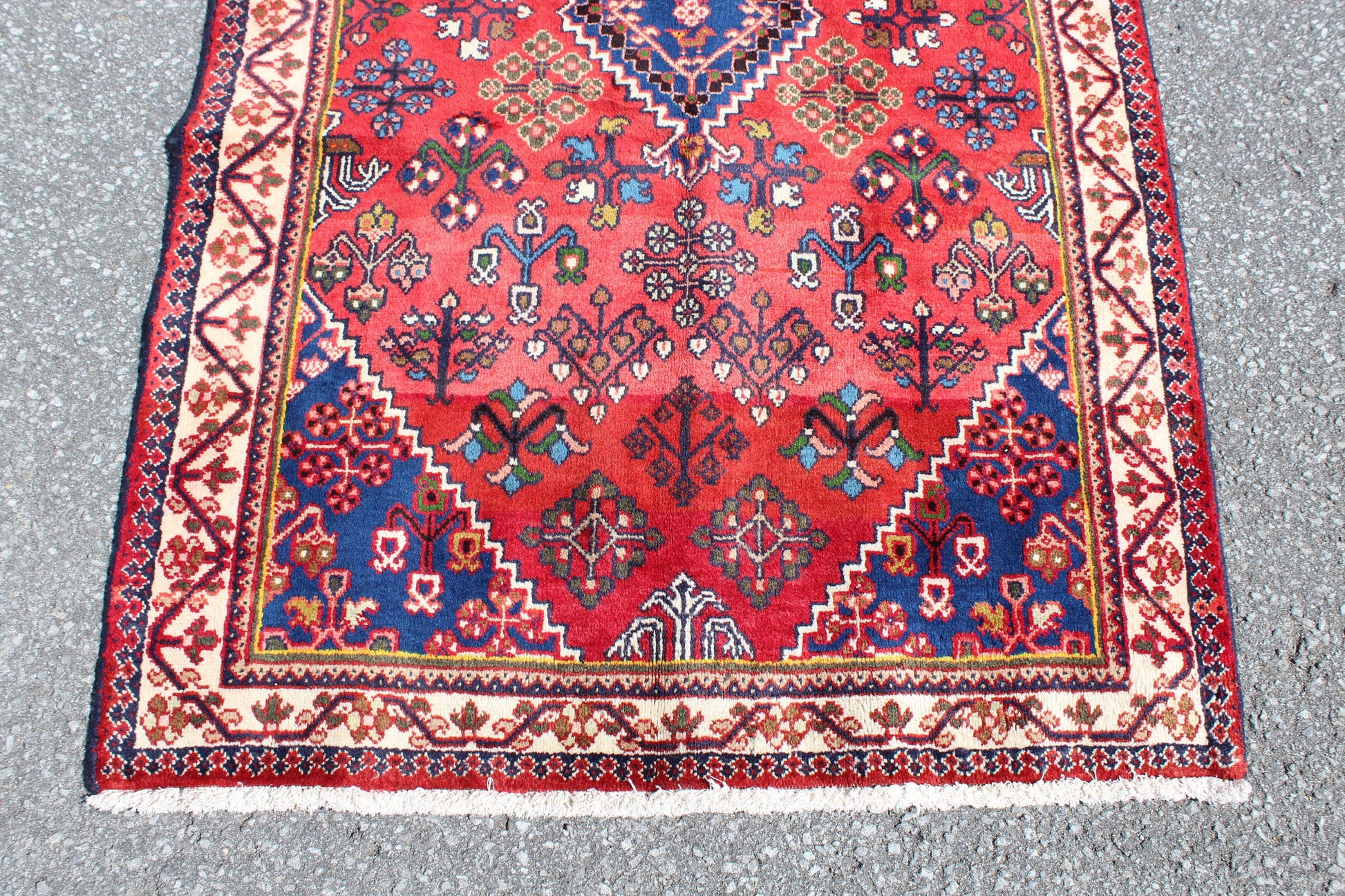 Red Blue 3x5 Vintage Rug | Tribal Oriental Persian Handmade Rug