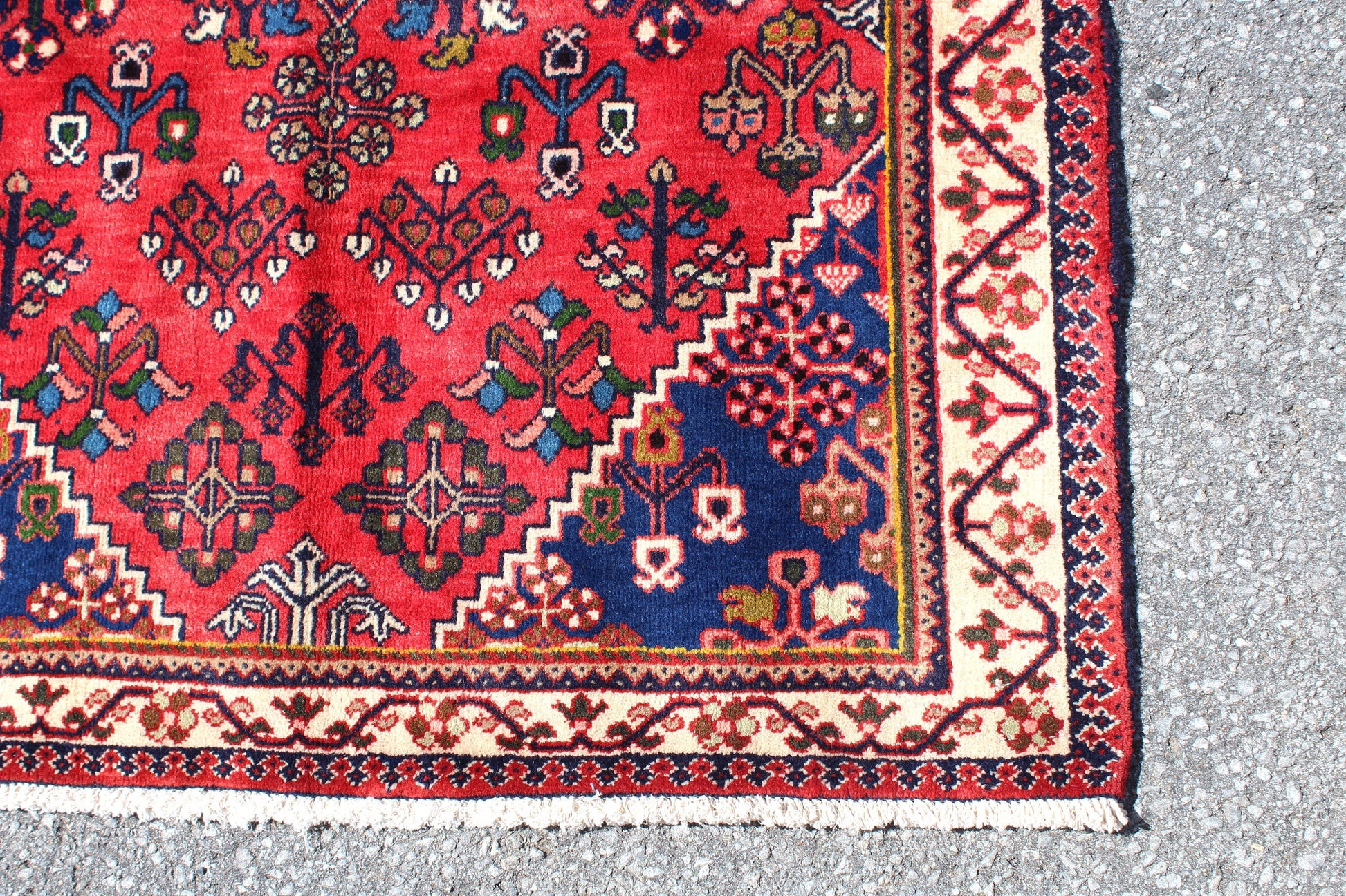 Red Blue 3x5 Vintage Rug | Tribal Oriental Persian Handmade Rug
