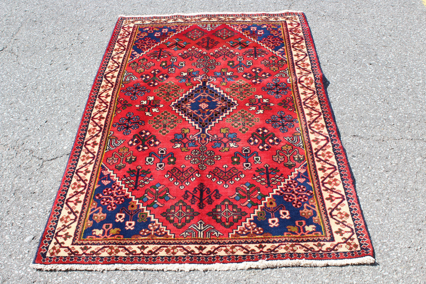 Red Blue 3x5 Vintage Rug | Tribal Oriental Persian Handmade Rug