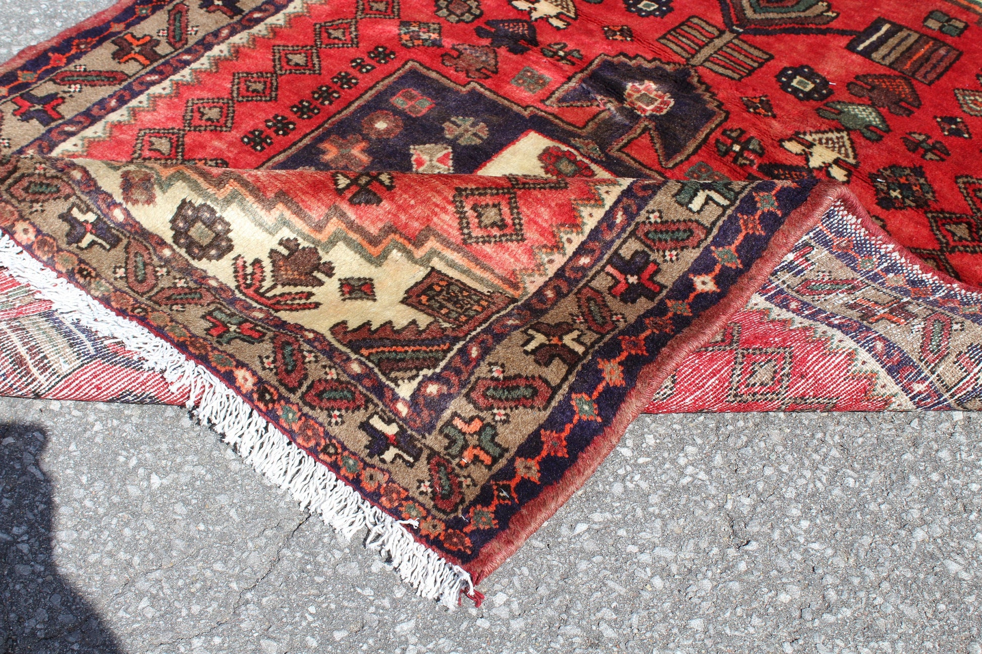 Red Blue 3x5  Vintage Rug | Tribal Oriental Persian Rug | Kazak Bohemian Rug | Handmade Rug