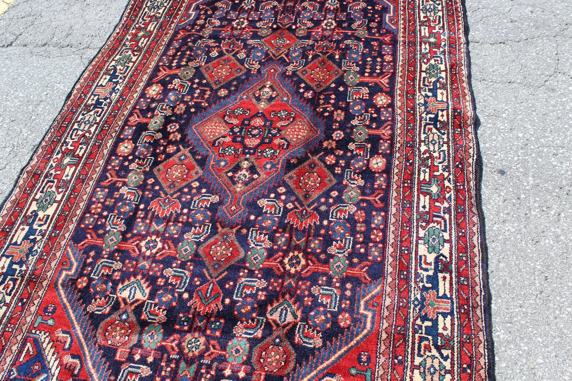 Red 4x9 Vintage Rug | Tribal Oriental Persian Rug | Kazak Bohemian Rug | Handmade Rug