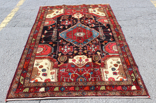 Red 5x8 Vintage Rug | Tribal Oriental Persian Rug | Kazak Bohemian Rug | Handmade Rug