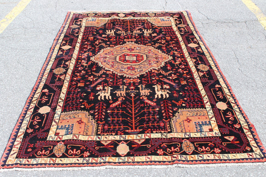 Red 5x9 Vintage Rug | Tribal Oriental Persian Rug | Kazak Bohemian Rug | Handmade Rug