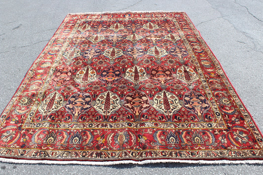 Red Blue 7x11 Vintage Rug | Tribal Oriental Persian Rug | Kazak Bohemian Rug | Handmade Rug