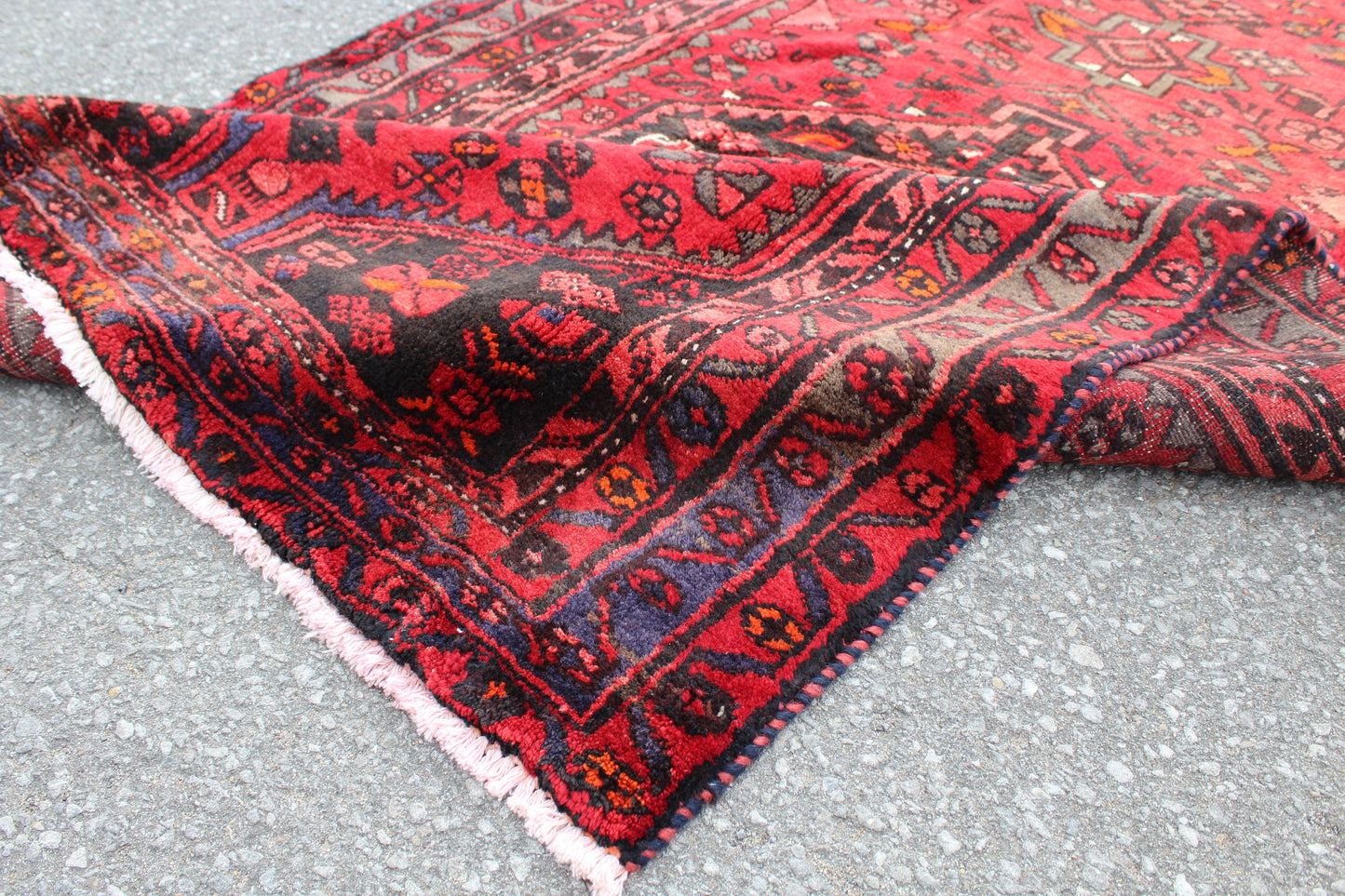 Red Blue 4x7  Vintage Rug | Tribal Oriental Persian Rug | Kazak Bohemian Rug | Handmade Rug