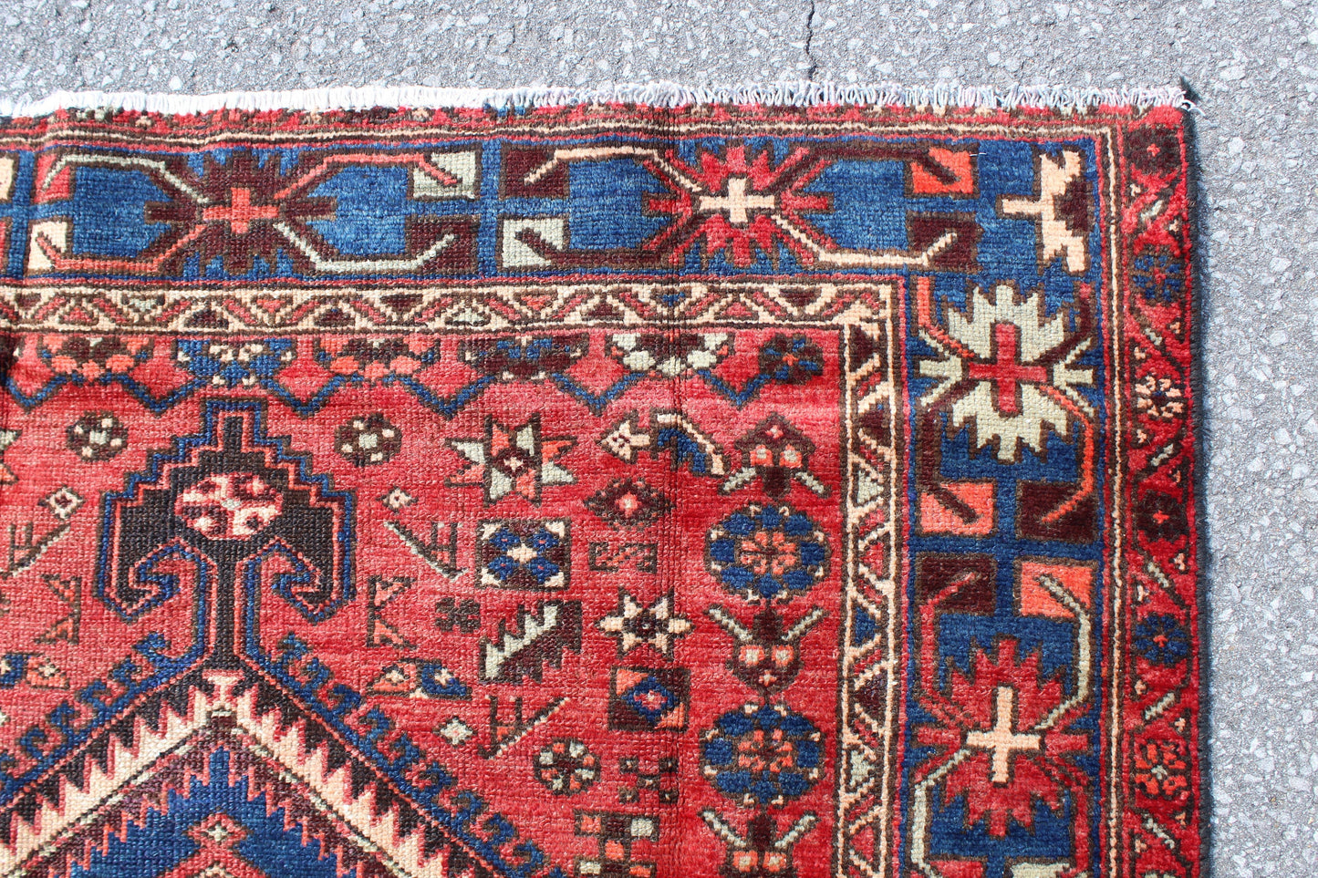 Red Blue 4x6 Vintage Rug | Tribal Oriental Persian Rug | Kazak Bohemian Rug | Handmade Rug6