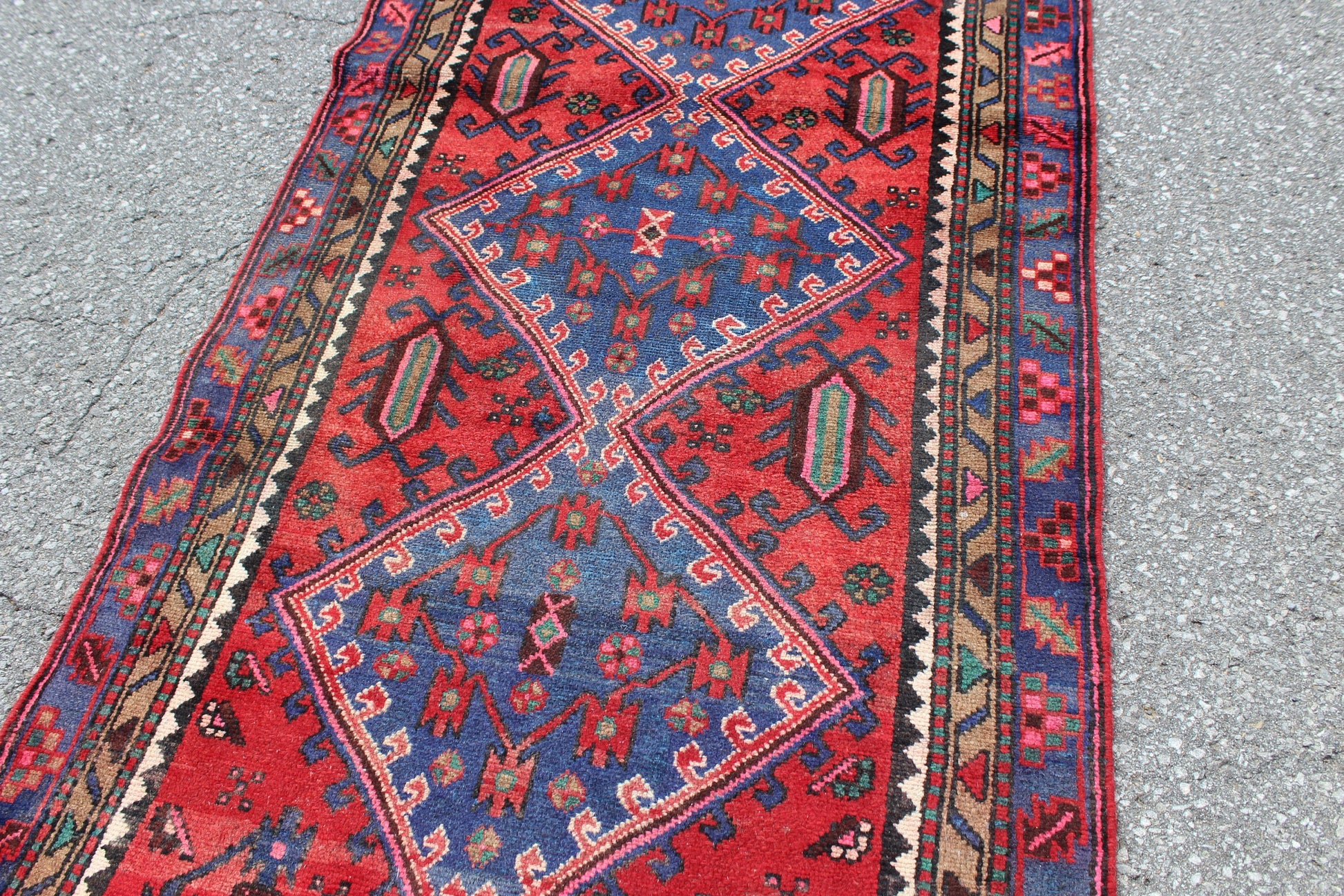 Red Blue 3x6 Vintage Rug | Tribal Oriental Persian Rug | Kazak Bohemian Rug | Handmade Rug6