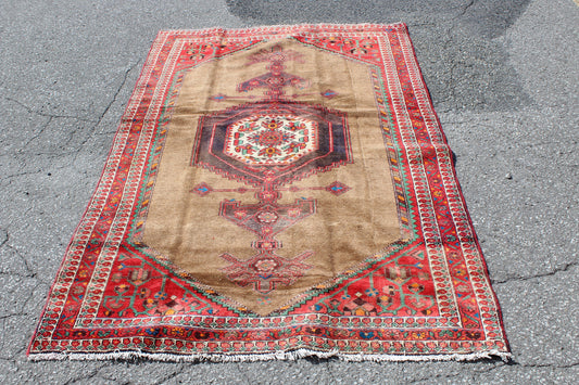 Red Blue 4x7 Vintage Rug | Tribal Oriental Persian Rug | Kazak Bohemian Rug | Handmade Rug