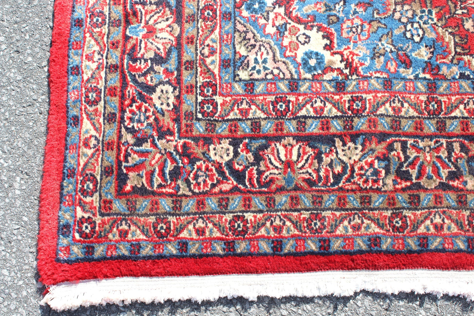 Red Oriental 7x10 Handmade Rug with Blue Borders