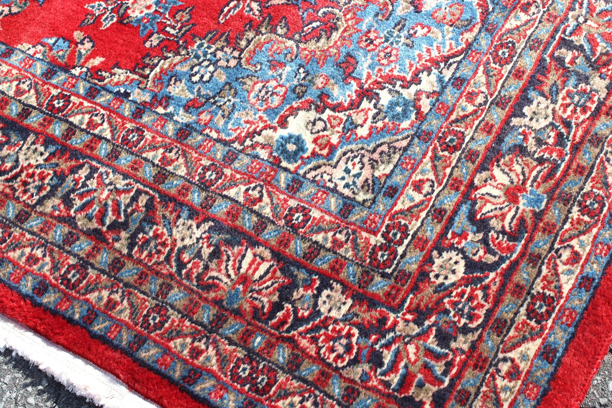 Red Oriental 7x10 Handmade Rug with Blue Borders