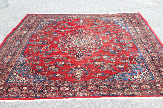 Red Oriental 7x10 Handmade Rug with Blue Borders