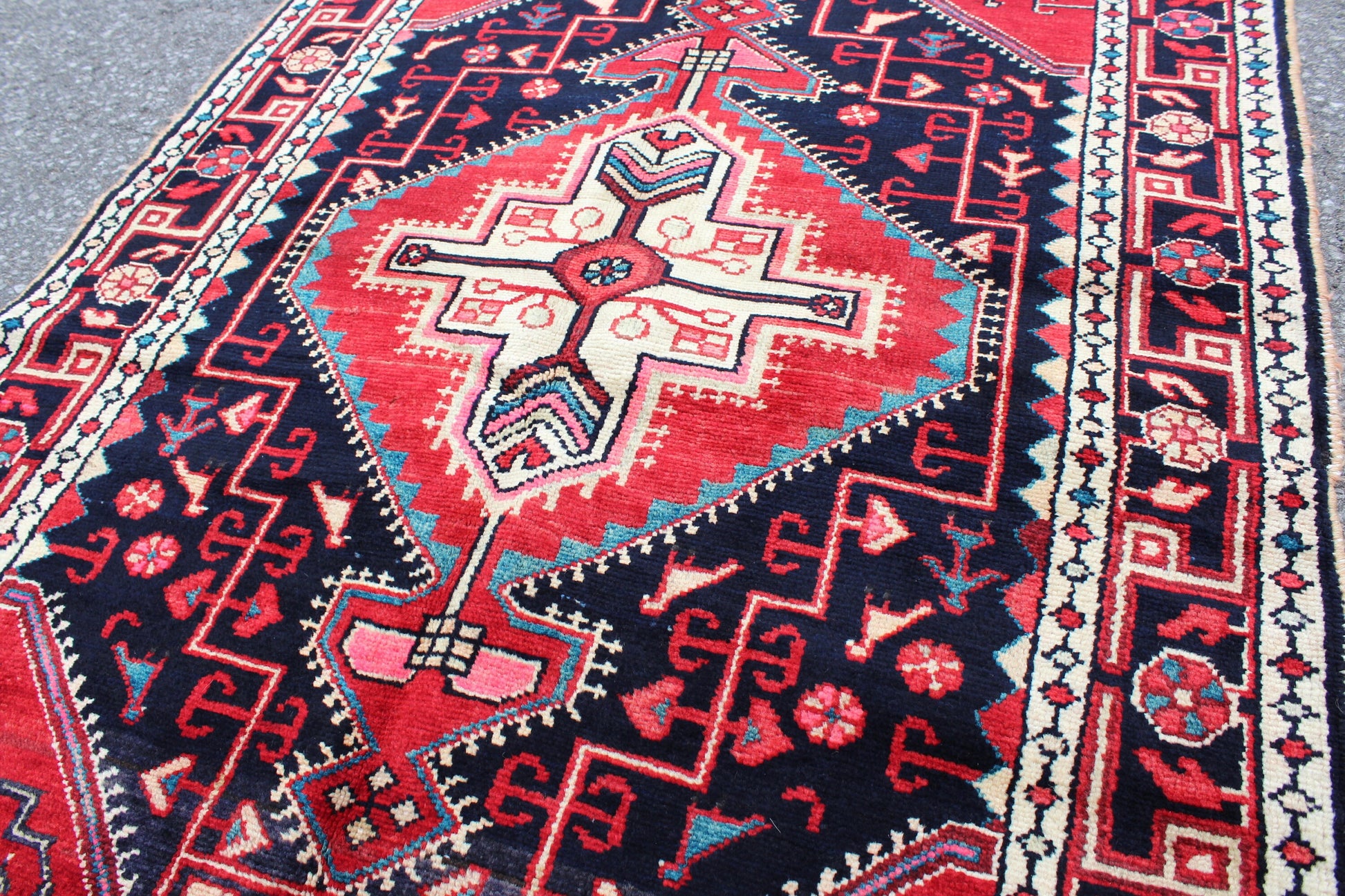 Red Black 4x5 Vintage Rug | Tribal Oriental Persian Rug | Kazak Bohemian Rug | Handmade Rug