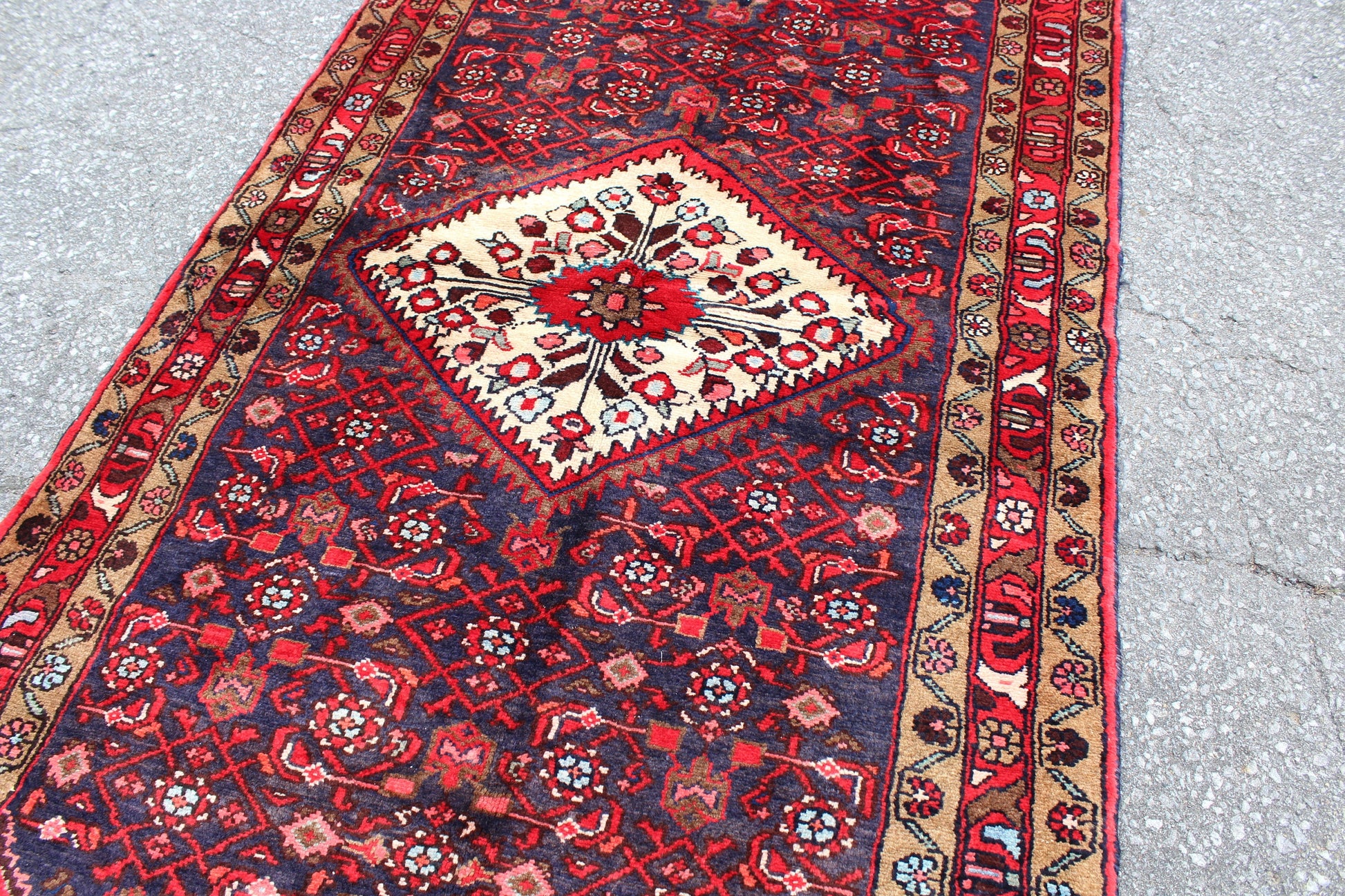Blue Red 3x6 Vintage Rug | Tribal Oriental Persian Rug | Kazak Bohemian Rug | Handmade Ru3