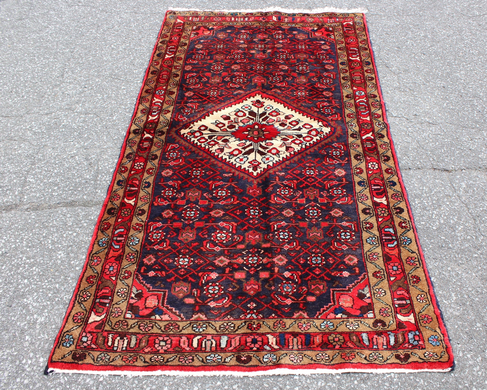 Blue Red 3x6 Vintage Rug | Tribal Oriental Persian Rug | Kazak Bohemian Rug | Handmade Ru3