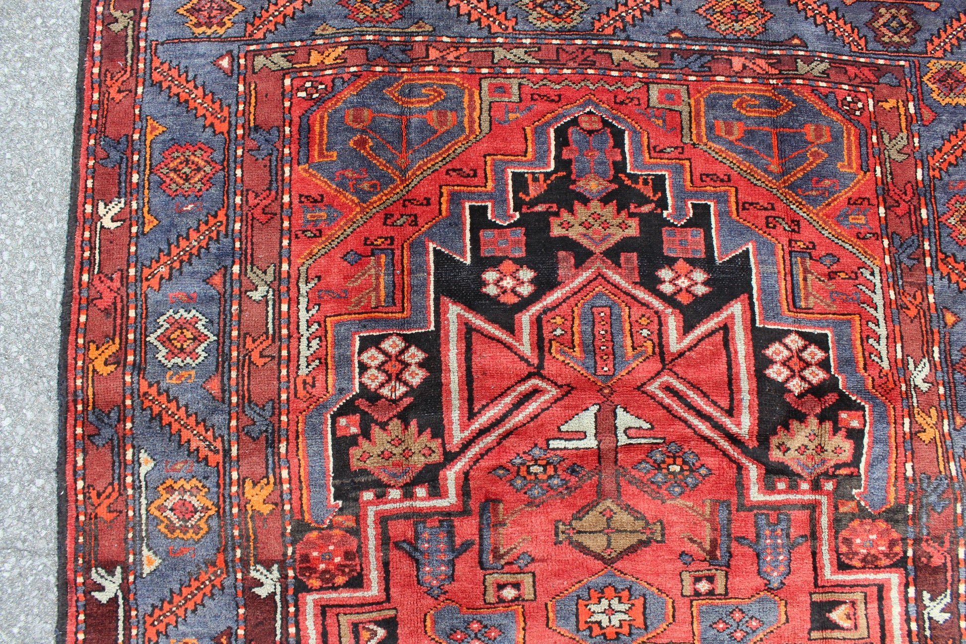 Red Blue 3x7 Vintage Rug | Tribal Oriental Persian Rug | Kazak Bohemian Rug | Handmade Rug