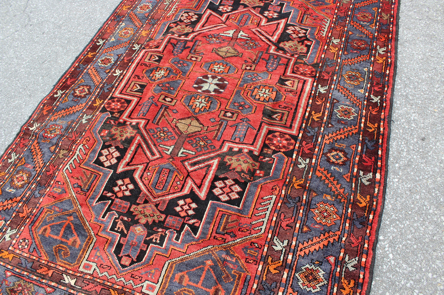 Red Blue 3x7 Vintage Rug | Tribal Oriental Persian Rug | Kazak Bohemian Rug | Handmade Rug