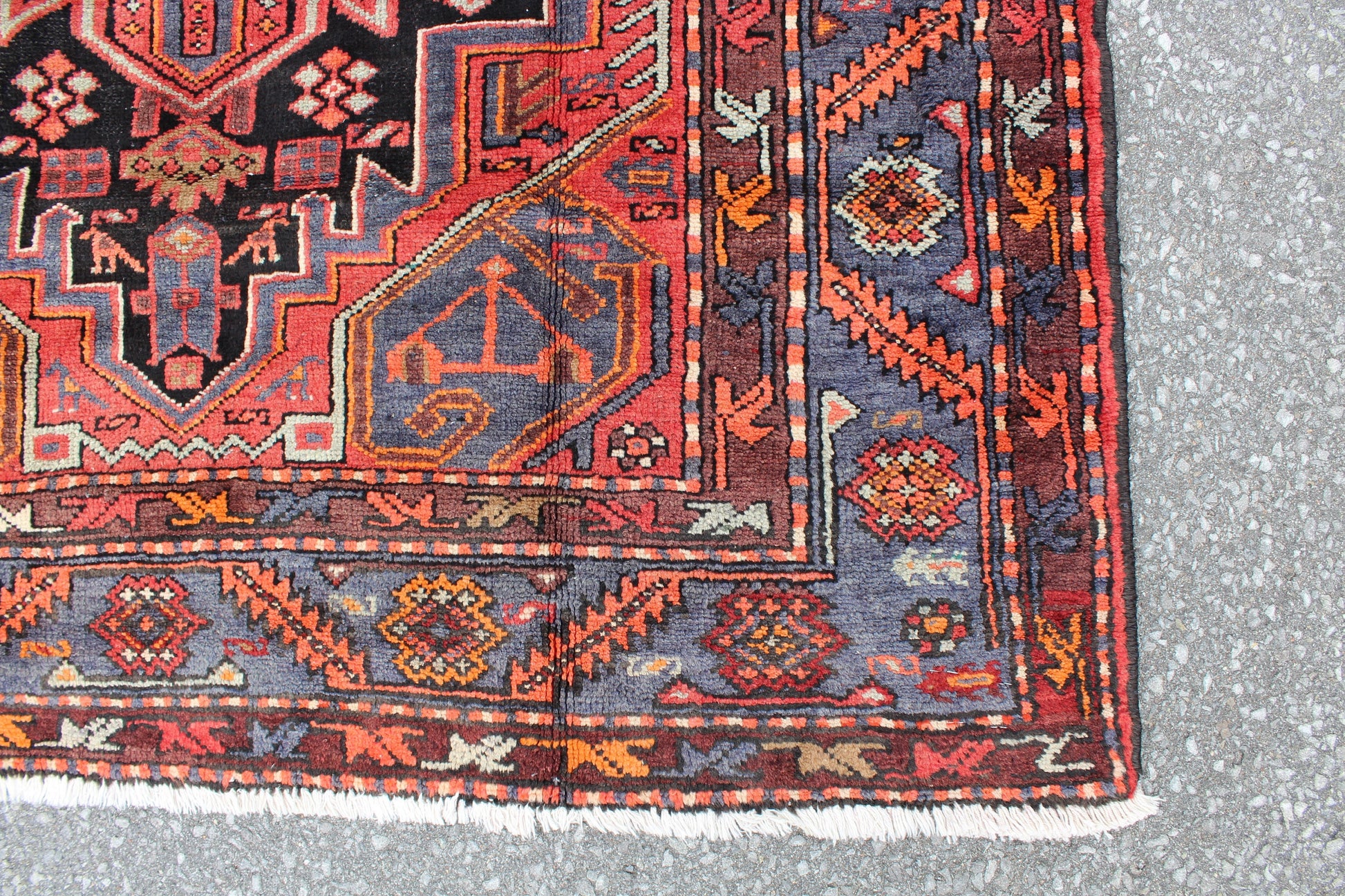 Red Blue 3x7 Vintage Rug | Tribal Oriental Persian Rug | Kazak Bohemian Rug | Handmade Rug