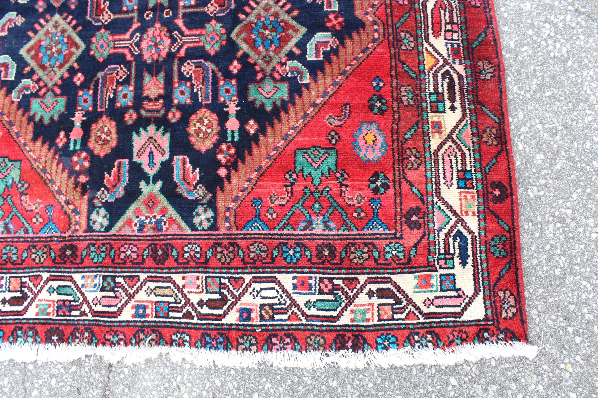 Blue Medallion 4x7 Handmade Rug with Red Borders