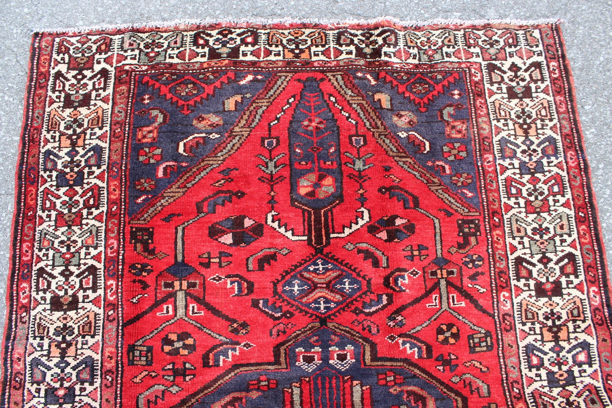 Red Blue 5x7  Vintage Rug | Tribal Oriental Persian Rug | Kazak Bohemian Rug | Handmade Rug