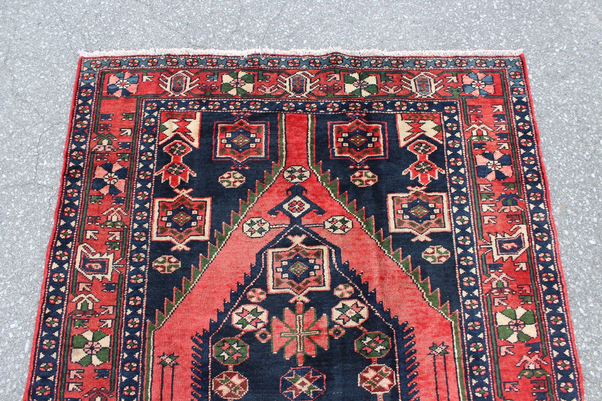 Red Blue 4x7 Vintage Rug | Tribal Oriental Persian Rug | Kazak Bohemian Rug | Handmade Rug