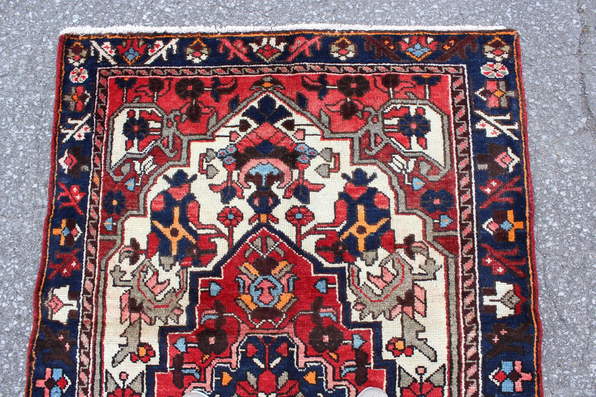 Red Blue 4x5 Vintage Rug | Tribal Oriental Persian Rug | Kazak Bohemian Rug | Handmade Rug