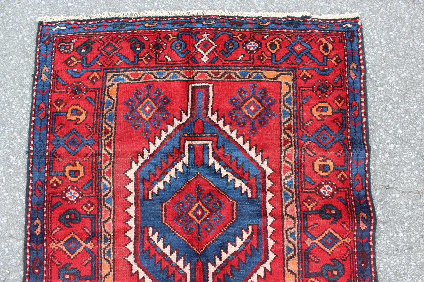 Red Blue 3x6 Vintage Runner Rug | Tribal Persian Turkish Style Rug