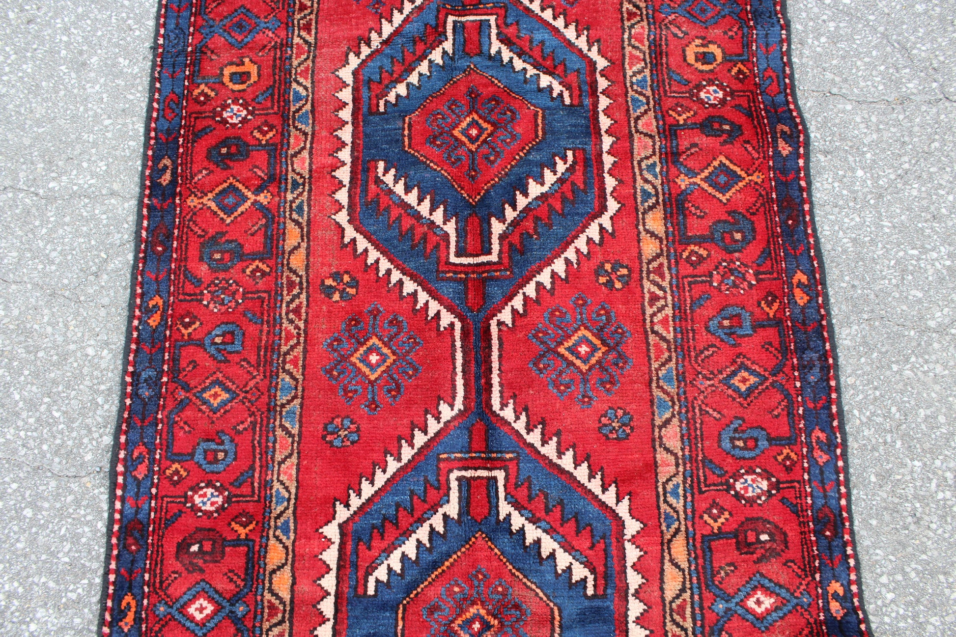 Red Blue 3x6 Vintage Runner Rug | Tribal Persian Turkish Style Rug