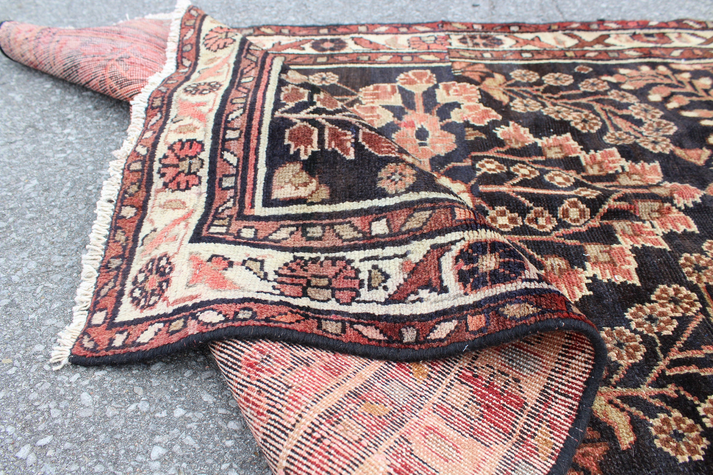 Black Oriental 3x8 Runner Rug | Coral Beige Florals