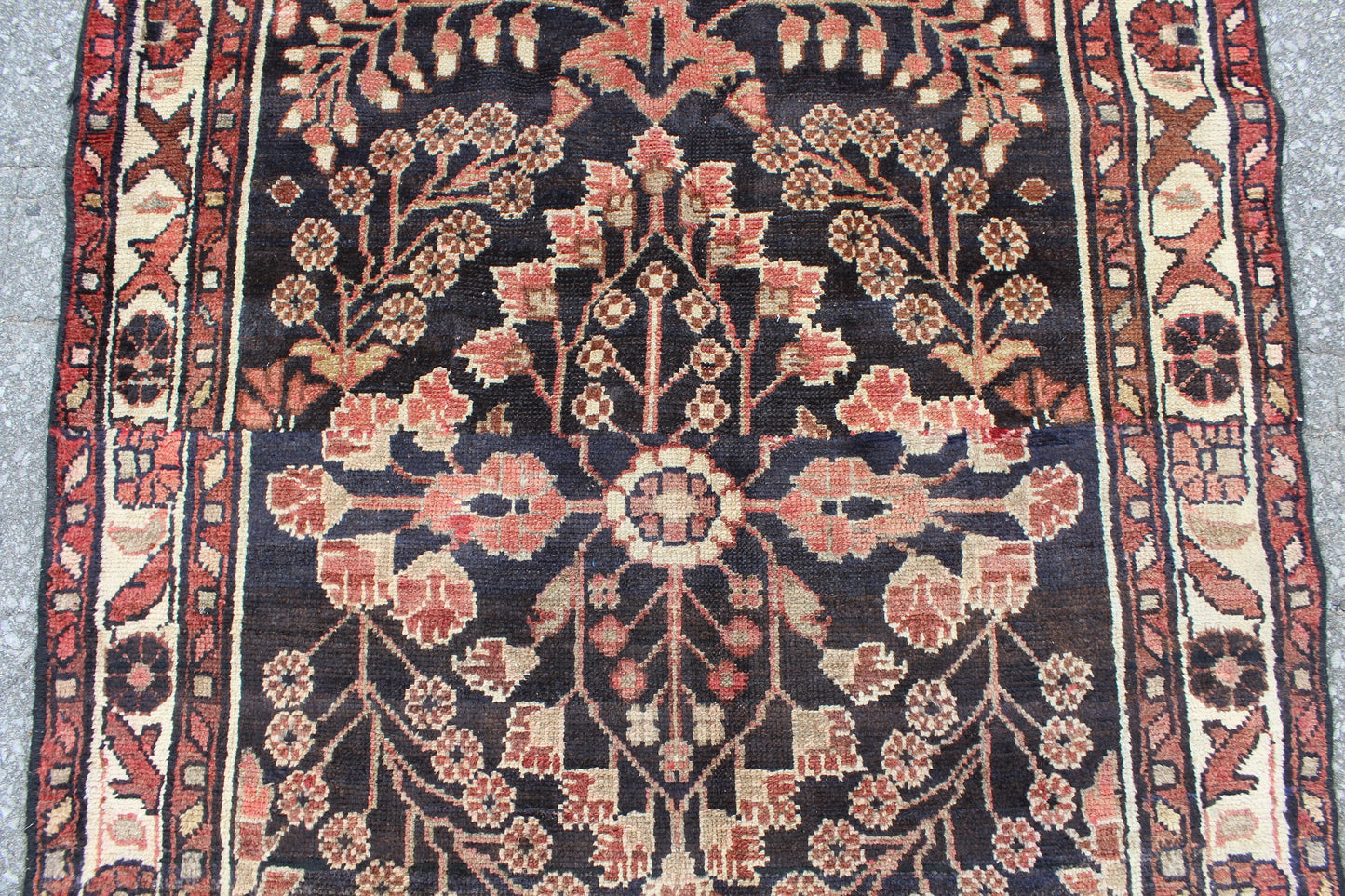Black Oriental 3x8 Runner Rug | Coral Beige Florals