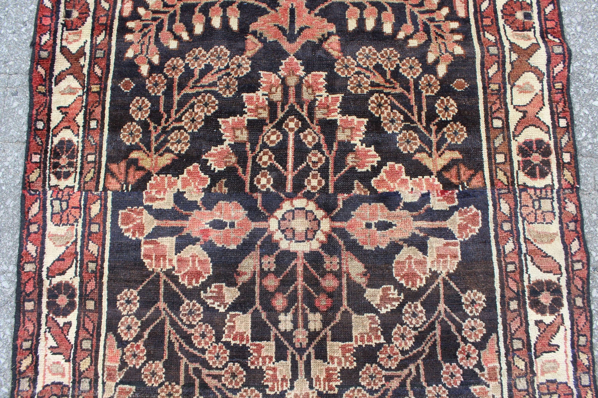 Black Oriental 3x8 Runner Rug | Coral Beige Florals