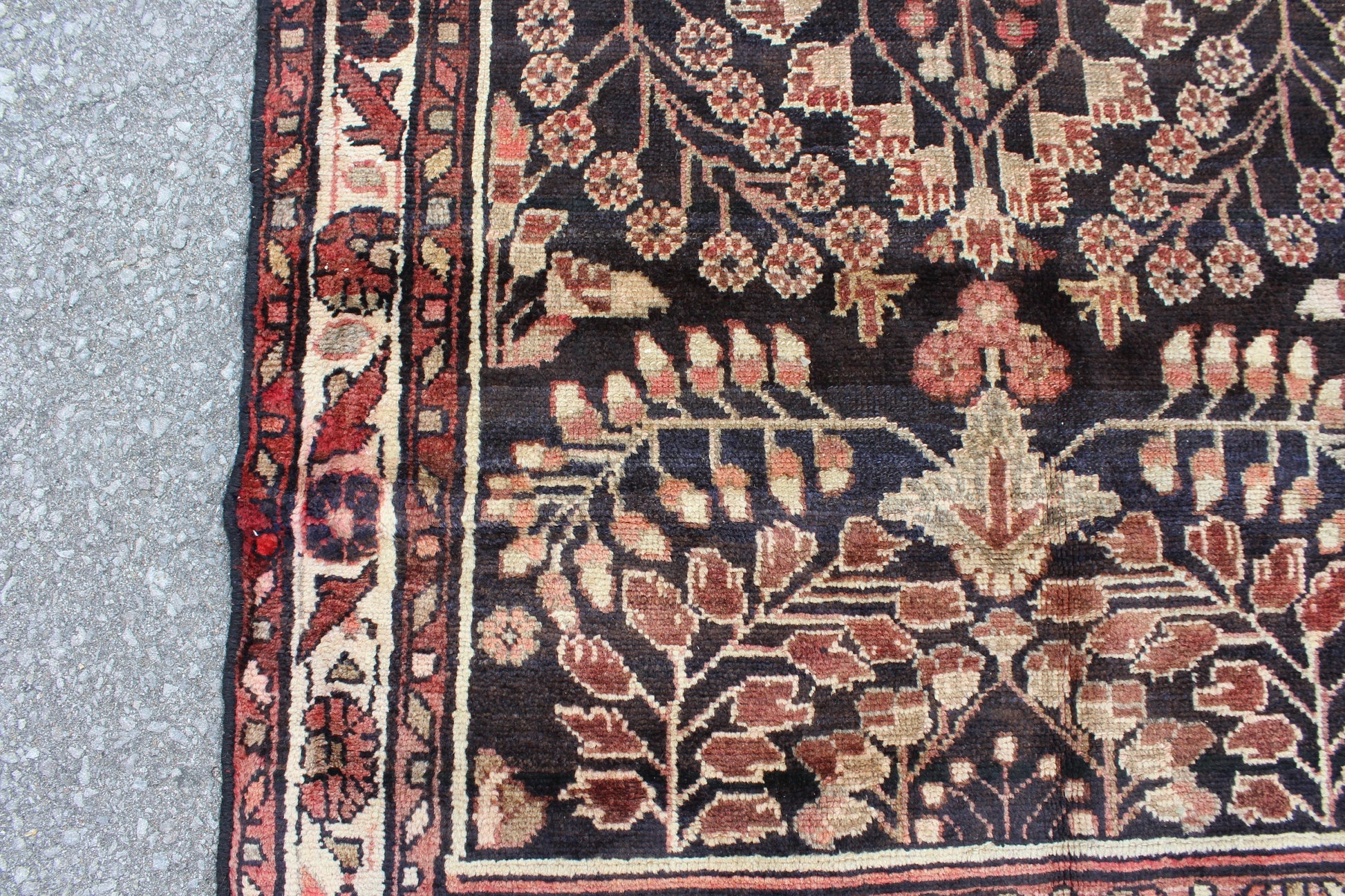 Black Oriental 3x8 Runner Rug | Coral Beige Florals
